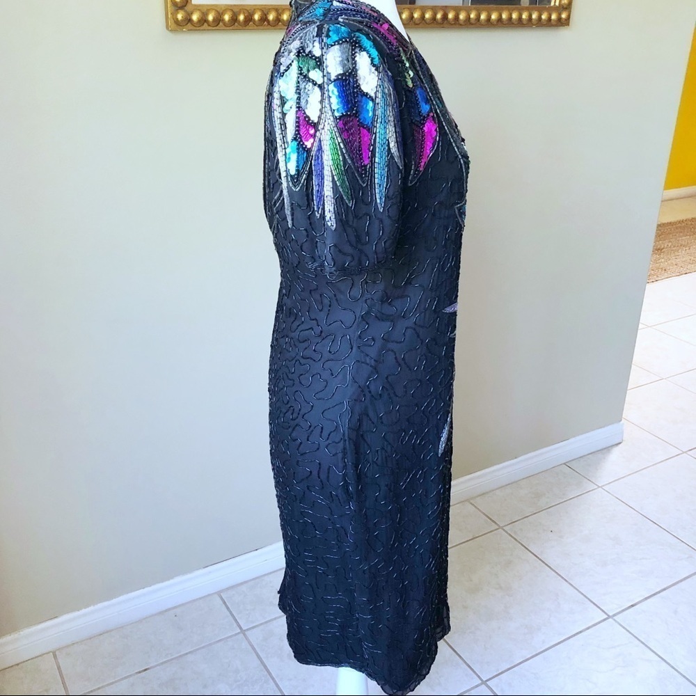 Black Vintage Multicolor Sequin/Beads Dress - Picture 4 of 7